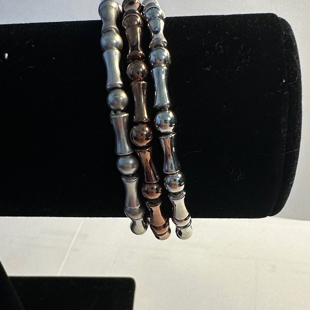 Lia Sophia Tri-Tone Beaded Stretch Bracelets - Silver, Gunmetal, Copper